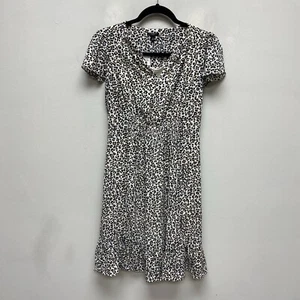 Talbots Womens Leopard Flutter Sleeve Faux Inset Stretch Ruffle Dress 2P $129 - Picture 1 of 7