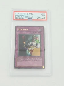 2002 YUGIOH Pharaoh's Servant CEASEFIRE PSV-030 Ultra Rare Holo PSA 7 1st Editio - Picture 1 of 2
