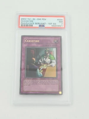 2002 YUGIOH Pharaoh's Servant CEASEFIRE PSV-030 Ultra Rare Holo PSA 7 1st Editio - Image 1 of 2