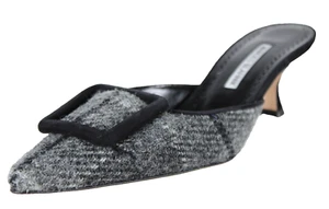 MANOLO BLAHNIK Gris y Negro Cuadros Tweed Punta Punta MAYSALE Tacones Mules 39 - Imagen 1 de 10