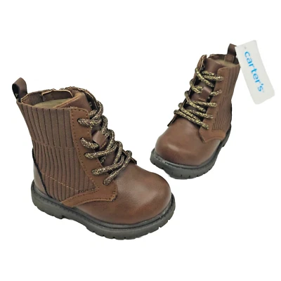 Carters Boots Toddler Size 5 Canna Brown Vegan Leather Sparkle Laces Zip Up NEW - Image 1 of 4