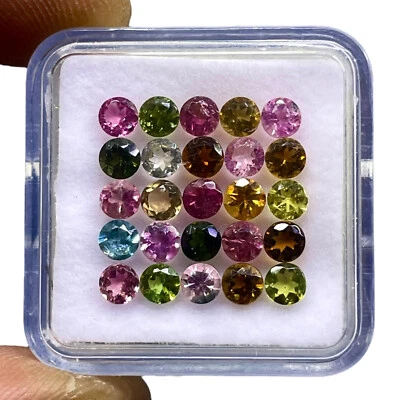 25 Pcs Natural Tourmaline 3.5mm Round Cut Multi Color Loose Gemstones 5.00 Cts - Image 1 of 4