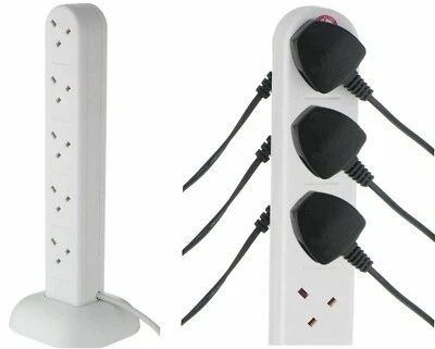 10 Way Gang Tower Extension Lead | 2M Cable | UK Plug Power Adapter Mains Power - Image 1 of 4