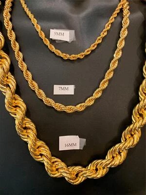 14KT Vergoldet 5mm, 7mm, 16mm Seil Ketten Bling 16 " -36 " -usa Verkäufer - Bild 1 von 4
