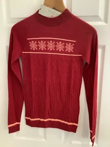 Sweaty Betty merino wool snowflake base layer long sleeve top vine red size XS - Picture 1 of 5