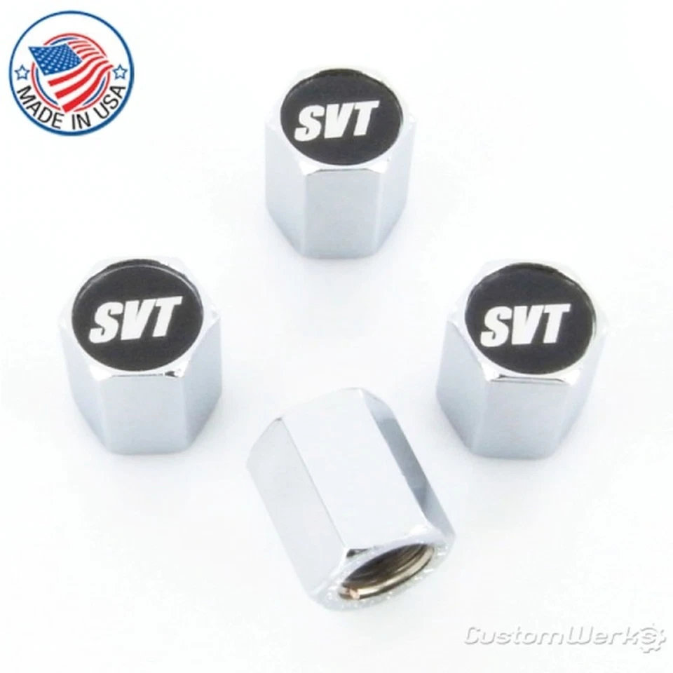 Tapas de válvula de vástago de neumático con logotipo Ford SVT (cromo sobre negro) Foto 1 de 3