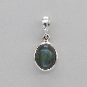 Oval LABRADORITE Pendant - Natural Genuine Gemstone - 925 STERLING SILVER #32e - Picture 1 of 10