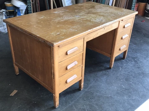 Vintage Oak Wood Banker Attorney Teacher Desk Cover