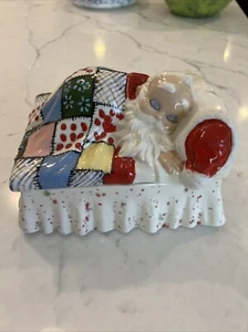 Stampo Alberta Babbo Natale che dorme in scatola coperta Natale 1974 dipinto a mano vintage - Foto 1 di 2