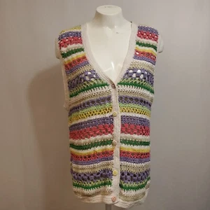 VTG Koret Francisca Petites Crocheted Vest Granny Chic Colorful Stripes Rainbow - Picture 1 of 11