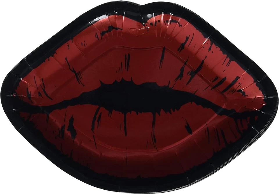 Anti Val Lips Valentine's Day Holiday Party 10.5" Shaped Paper Banquet Plates - Image 1 of 1