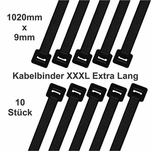 Kabelbinder XXL 1000mm x 9mm extra Lang Industriequalität, schwarz, 10 Stück - Bild 1 von 5