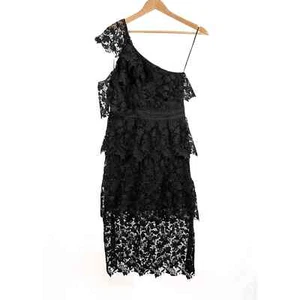 Joie Belisa Lace One-Shoulder Midi Dress Black Size 6 - Picture 1 of 5