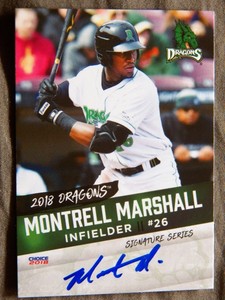 Cincinnati Reds Montrell Marshall Signed 2018 Dayton Dragons Auto Card