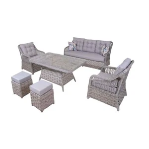 Grau Garten Sitzmöbel Sofagarnitur Dreisitzer Sofa Sessel Esstisch Set Rattan - Bild 1 von 5