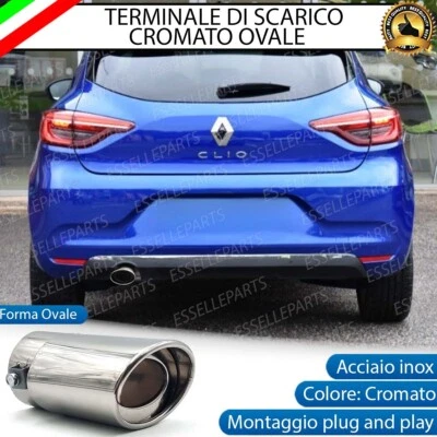 TERMINALE DI SCARICO PER MARMITTA FINALINO CROMATO RENAULT CLIO 5 INOX OVALE - Immagine 1 di 4