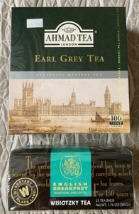 Mixed Lot Tea Bags Ahmad Aromatic Earl Grey Tea & Wissotzky English Breakfast - Picture 1 of 6