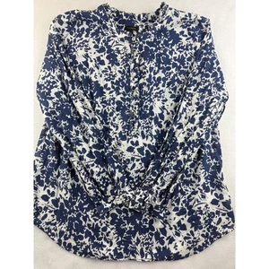 Talbots Women's Blue White Floral Print Long Sleeve Tunic Top Size L - Picture 1 of 7