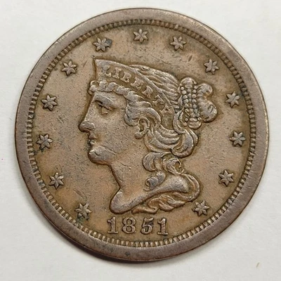 1851 1/2c Braided Hair Half Cent Circulated Nice Better Grade Type Coin *K293 - Image 1 of 2