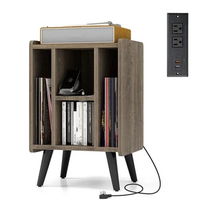Record Player Stand w/ 4 Storage Compartments Supporting Legs Charging Station - Image 1 of 4