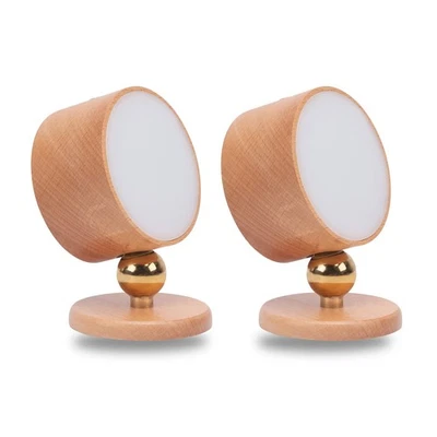 Wooden Led Wall Sconce, 360° Rotatable Dimmable Wall Lights Rechargeable Wall... - Image 1 of 4