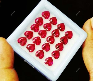 Red Ruby Heart Cut CERTIFIED 20 Pcs Natural Loose Gemstone LOT - Picture 1 of 8