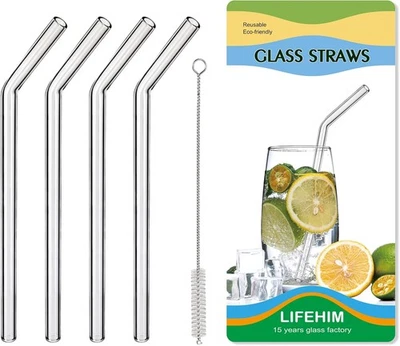 LIFEHIM Borosilicate Glass Straws for 16 oz Tumbler, 9 inch 8mm BPA Free, Reusable Drink