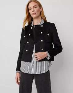 NEW ANN TAYLOR $179 BLACK DOUBLE BREASTED PATCH POCKET JACKET SZ 6 - Picture 1 of 3
