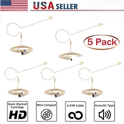 5x Beige Single Earhook Headset mini XLR Microphone for Shure Wireless-TA4F 4pin - Image 1 of 4