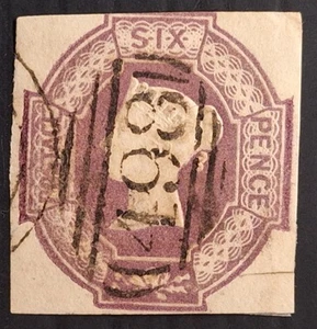 RARE 1854- Great Britain 6d purple embossed QV postage stamp Used - Bild 1 von 2