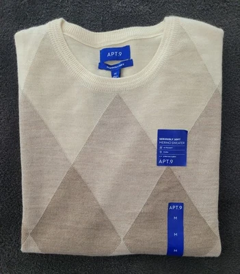 APT. 9 Men's Seriously Soft, Merino Wool Blend, Argyle Sweater.  Medium. NWT - Image 1 of 4