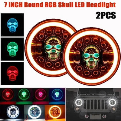 Par de faros LED calavera RGB redondos de 7 pulgadas Halo DRL para Ford Modelo A 1930 1931 Foto 1 de 4