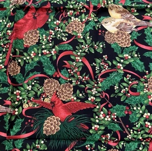 WINTER GARDEN SSI Cheri Strole Fabric Christmas Holly Cardinals 36 x 44” - Picture 1 of 3