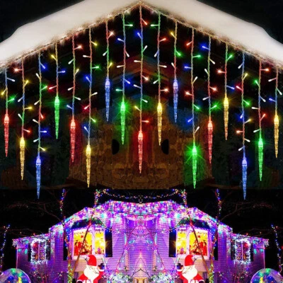 96-480 LED Hanging Icicle Curtain Lights Outdoor Fairy String Xmas Wedding Lamp - Image 1 of 4