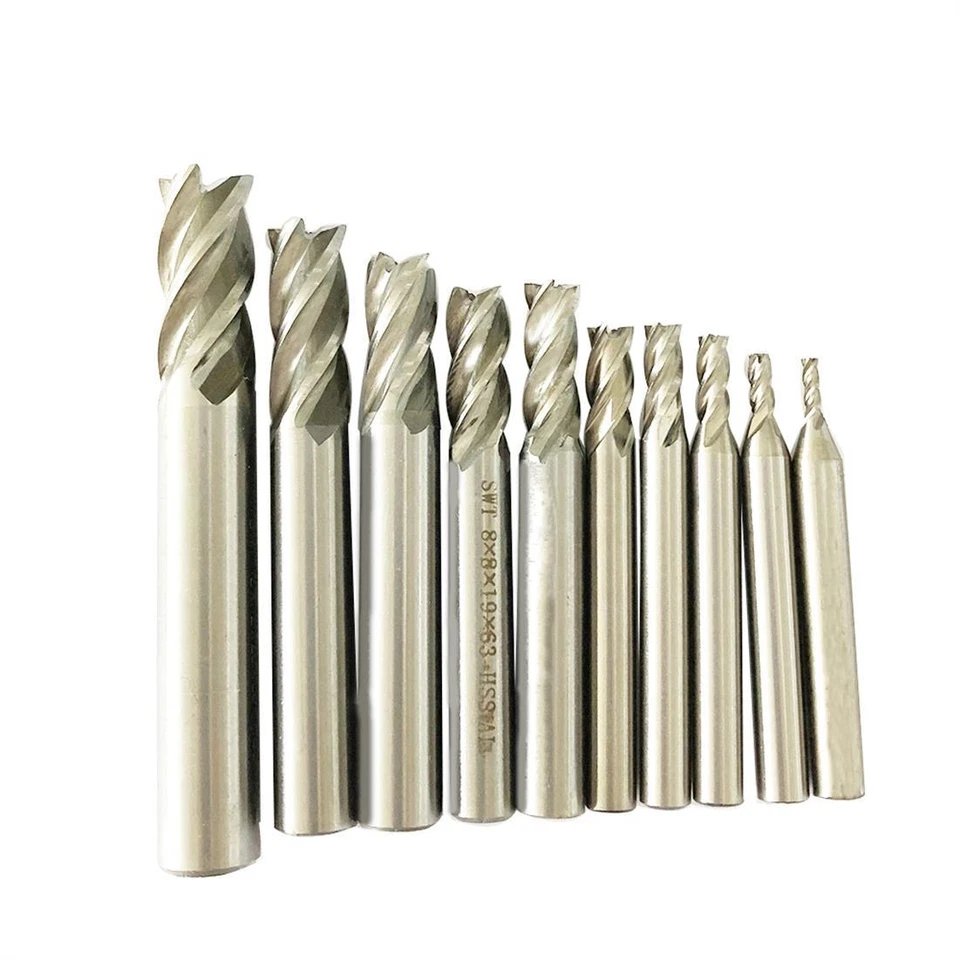 10Pcs/set 2-12mm HSS Straight Shank 4 Flute Cutter End Mill CNC Drill Bit Tool - Image 1 of 4