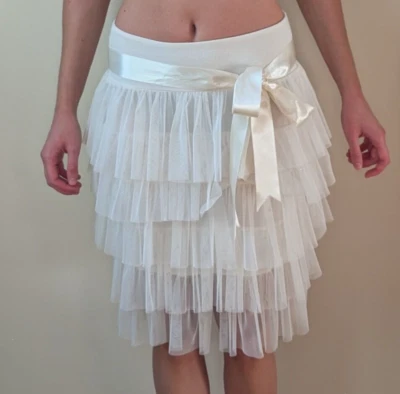 Слоновая кость слоистый тюль юбка с лентой - коктейльная юбка - размер M, сделано в Италии - Изображение 1 из 4