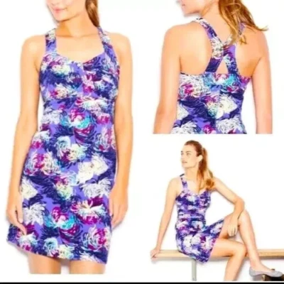 Zinni Garnett Hill Yoga Dress Womens S Purple Floral Shelf Bra Racer Back Active - Image 1 of 4