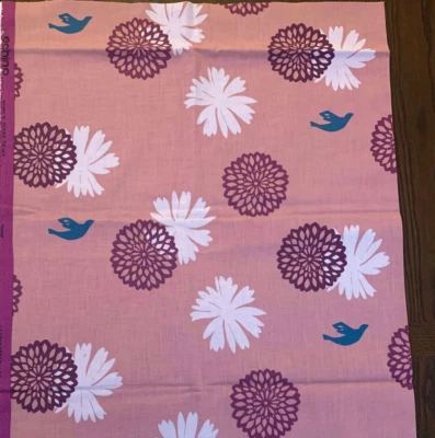 Echino Flowers Cotton Canvas Japanese Print Etsuko Furuya 37" X 42" Mauve Pink - Image 1 of 4