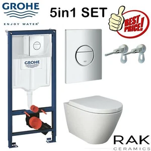 Grohe Concealed Cistern Wc Frame 1.12 With Rak Ceramics Rimless Wall Hung Toilet - Picture 1 of 12