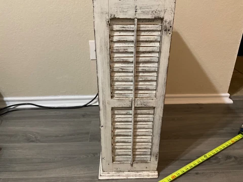 Rare Handmade Vintage Antique Wood Reclaimed Louvered Shutter Shelf White Cover