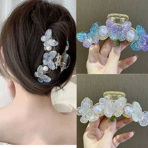 Women Hair Claw Clip Butterfly Pearl Large Hair Clamps Fashion Hair Accessories^ - Picture 1 of 14