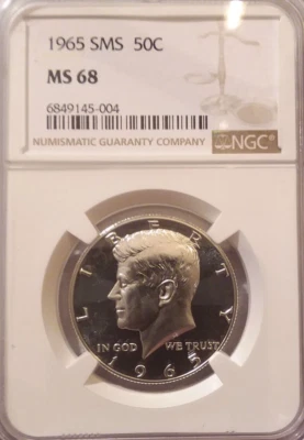 1965 SMS NGC MS 68 SILVER KENNEDY HALF  DOLLAR *** SUPERB 2-SIDED CAMEO *** - Image 1 of 4