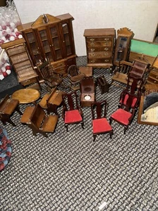 Vintage Dollhouse Miniature Wooden Set Wood Furniture Hand Crafted 25+ Piece - Picture 1 of 5