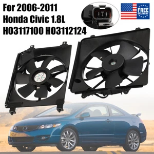 Pair Engine Radiator Cooling Fan Assembly for Honda Civic 2006-11 1.8L HO3117100 - Picture 1 of 10
