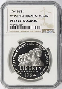 1994-P $1 Women Veterans Memorial Commemorative Silver Dollar NGC PF68UCAM - Picture 1 of 2