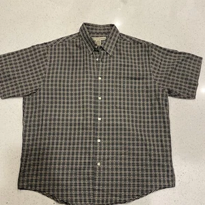 Munsingwear Button Up Shirt Mens L Short Sleeve Casual Navy Blue Tan Geometry - Picture 1 of 6