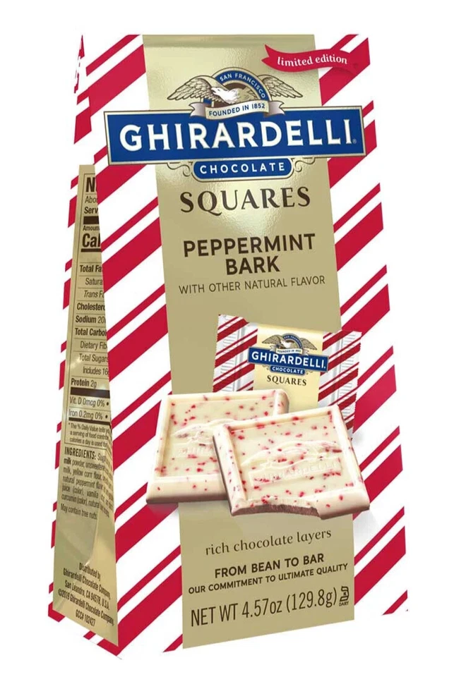 4 Bags Ghirardelli Peppermint Bark Milk Chocolate Squares 4.57 Oz per Bag