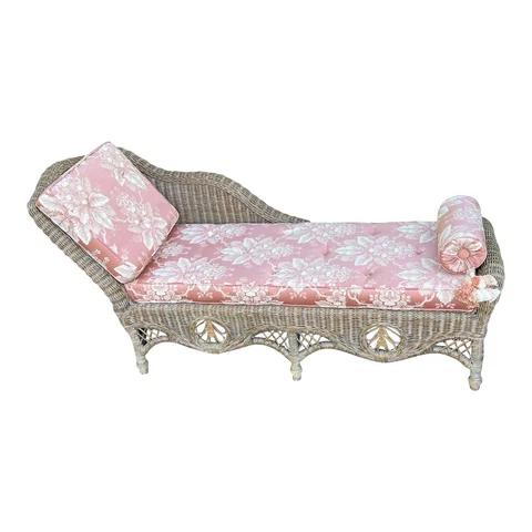 Vintage Late 20th Century Boho Chic Wicker Rattan Chaise Lounge Chair Cover