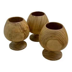 Set of 3 Vintage Wooden Goblets MCM Hand-Turned Mediterranean Olive Wood - Picture 1 of 16