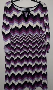 New Directions Women’s Size 1X Shift Chevron Dress Knee Length 3/4 Open Sleeves - Picture 1 of 8
